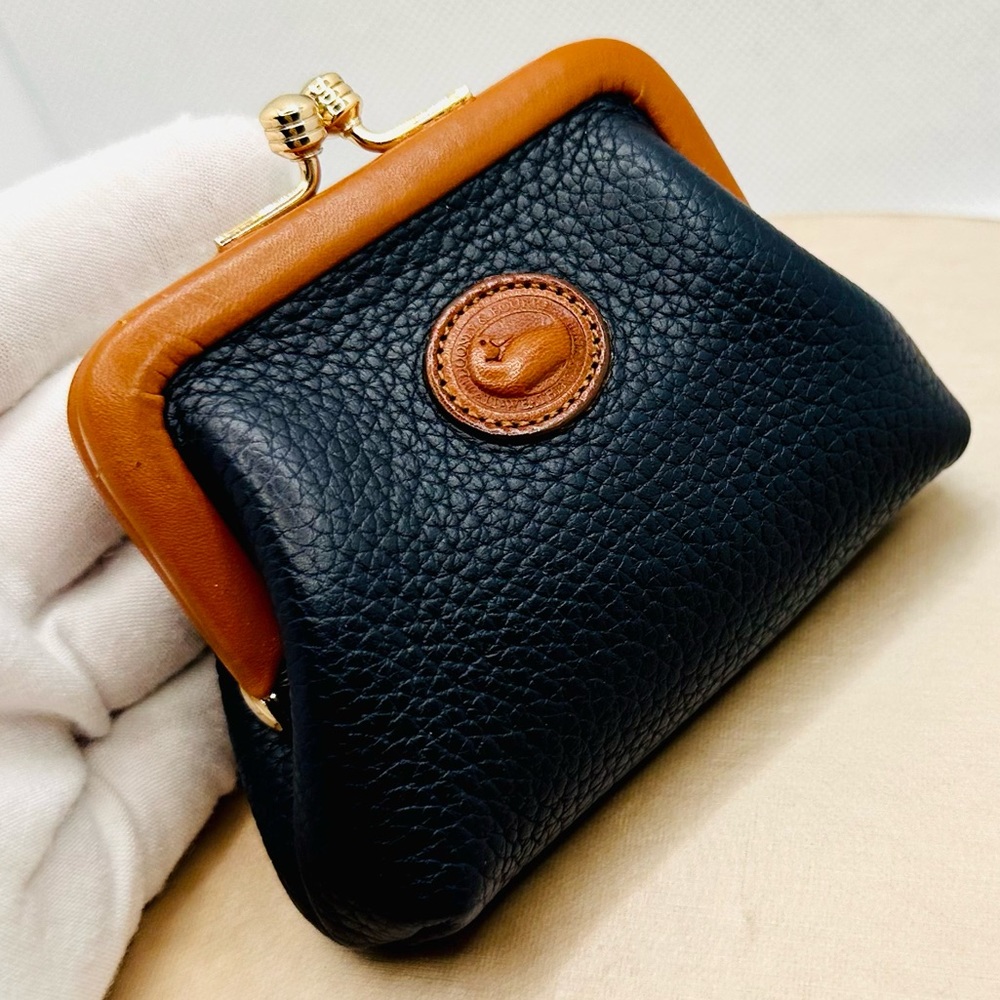 NEW! Vintage Dooney & Bourke Navy Blue Pebbled Leather Kiss Lock Coin Purse